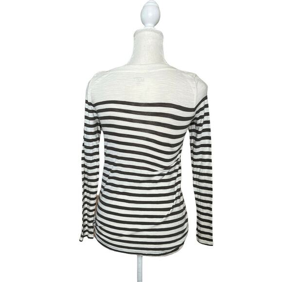 Ann Taylor LOFT Boat neck embellished blouse Sz Small Striped Ivory Long Sleeve - Picture 3 of 10